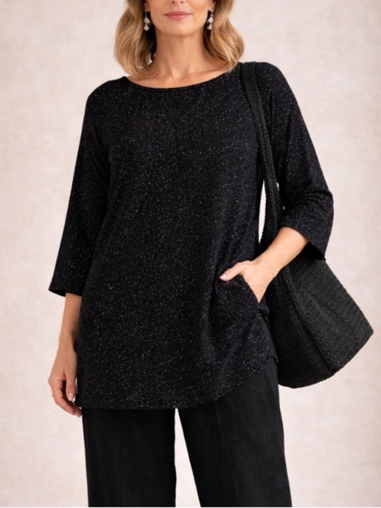 Eileen Fisher Tops - Eileen Fisher Wool Blend Boxy Top Size L Lagenlook Sparkle Luxury 3/4 Sleeve